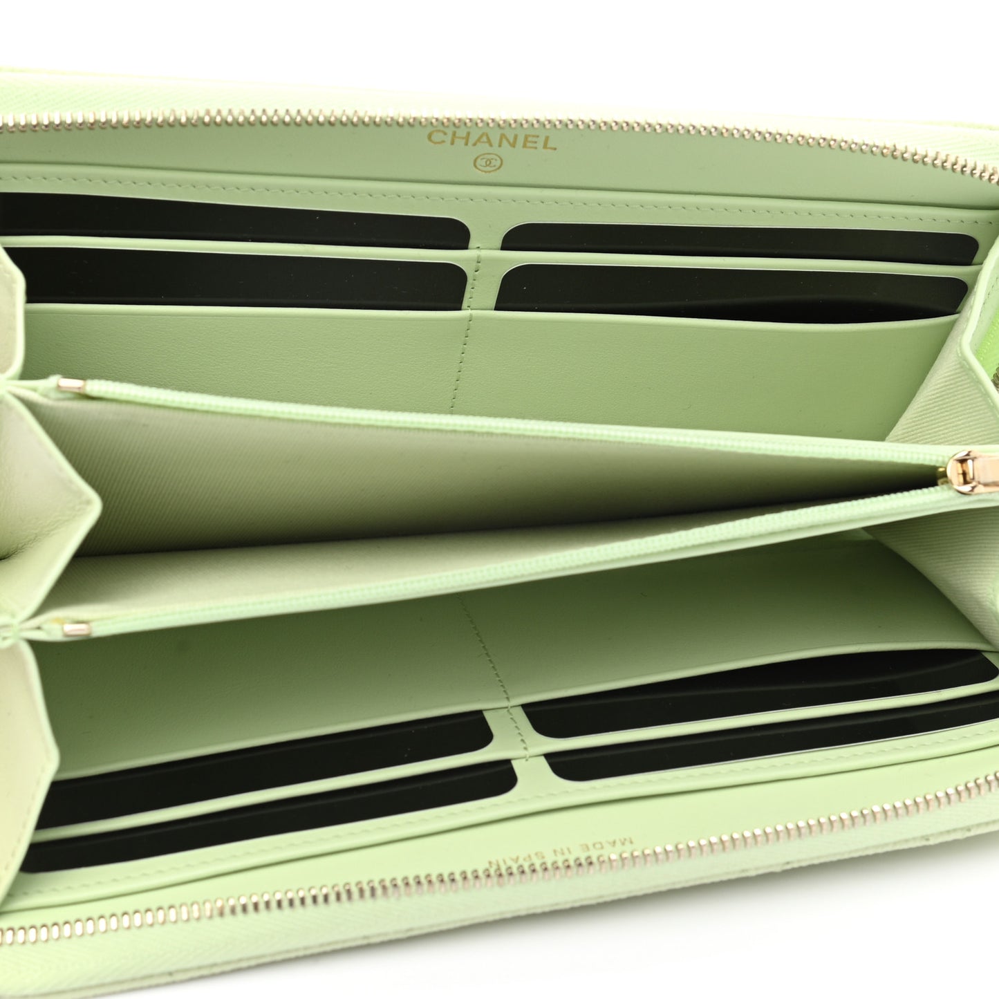 Caviar Quilted Zip Around Wallet Light Green