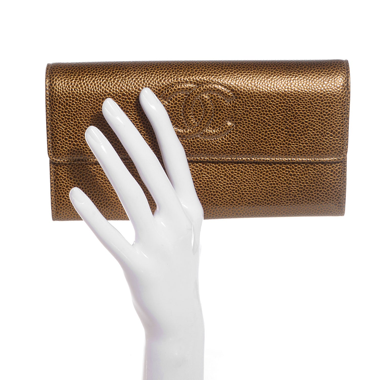 Chanel Caviar Large Gusset Flap Wallet Dark Gold 2 of 9