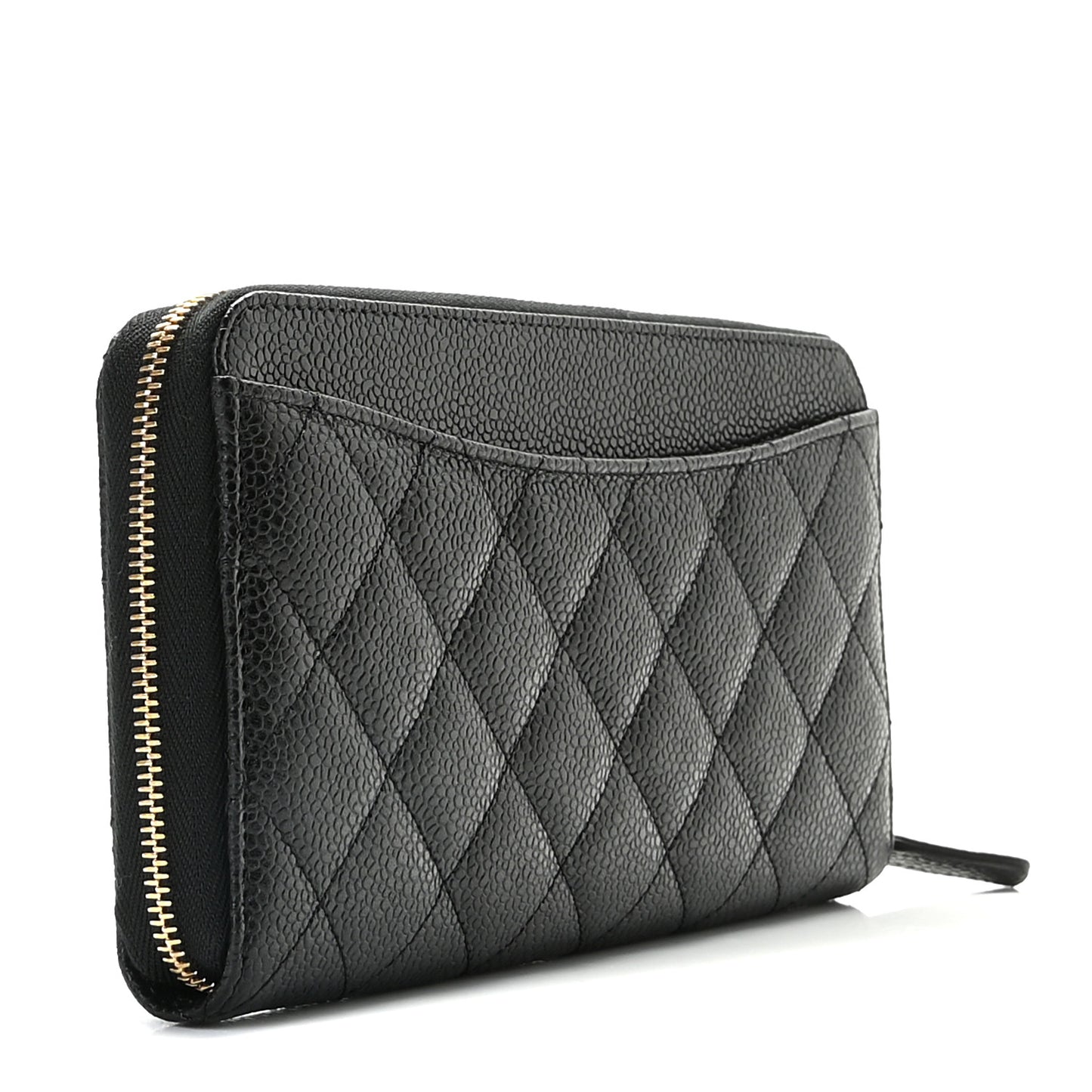 Caviar Quilted Large Gusset Zip Around Wallet Black