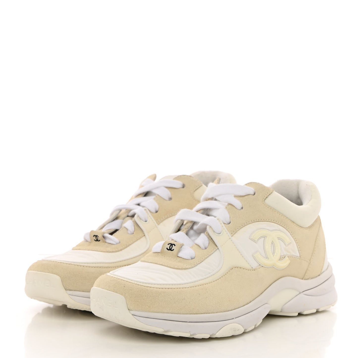 Suede Calfskin Fabric CC Sneakers 36 White