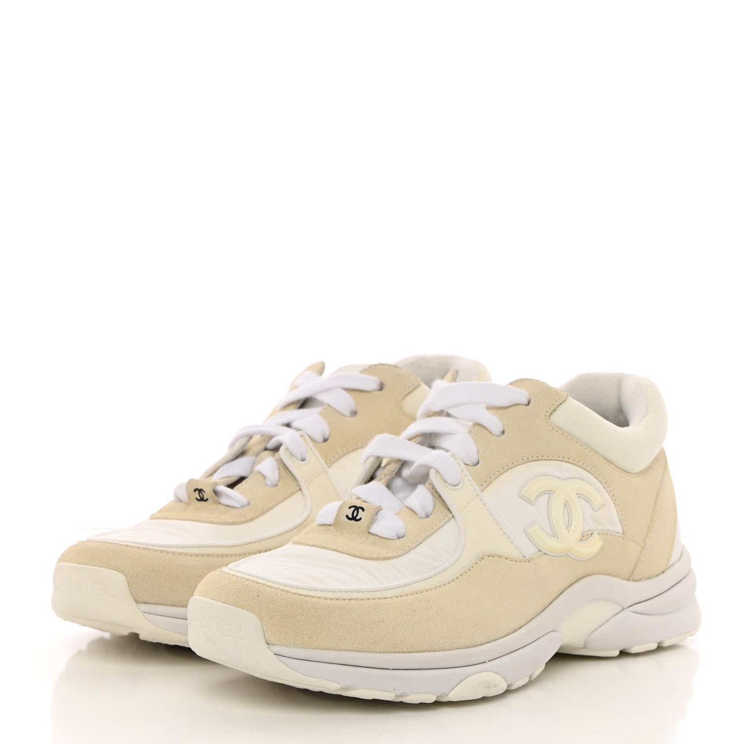 Chanel Suede Calfskin Fabric CC Sneakers 36 White 3 of 13