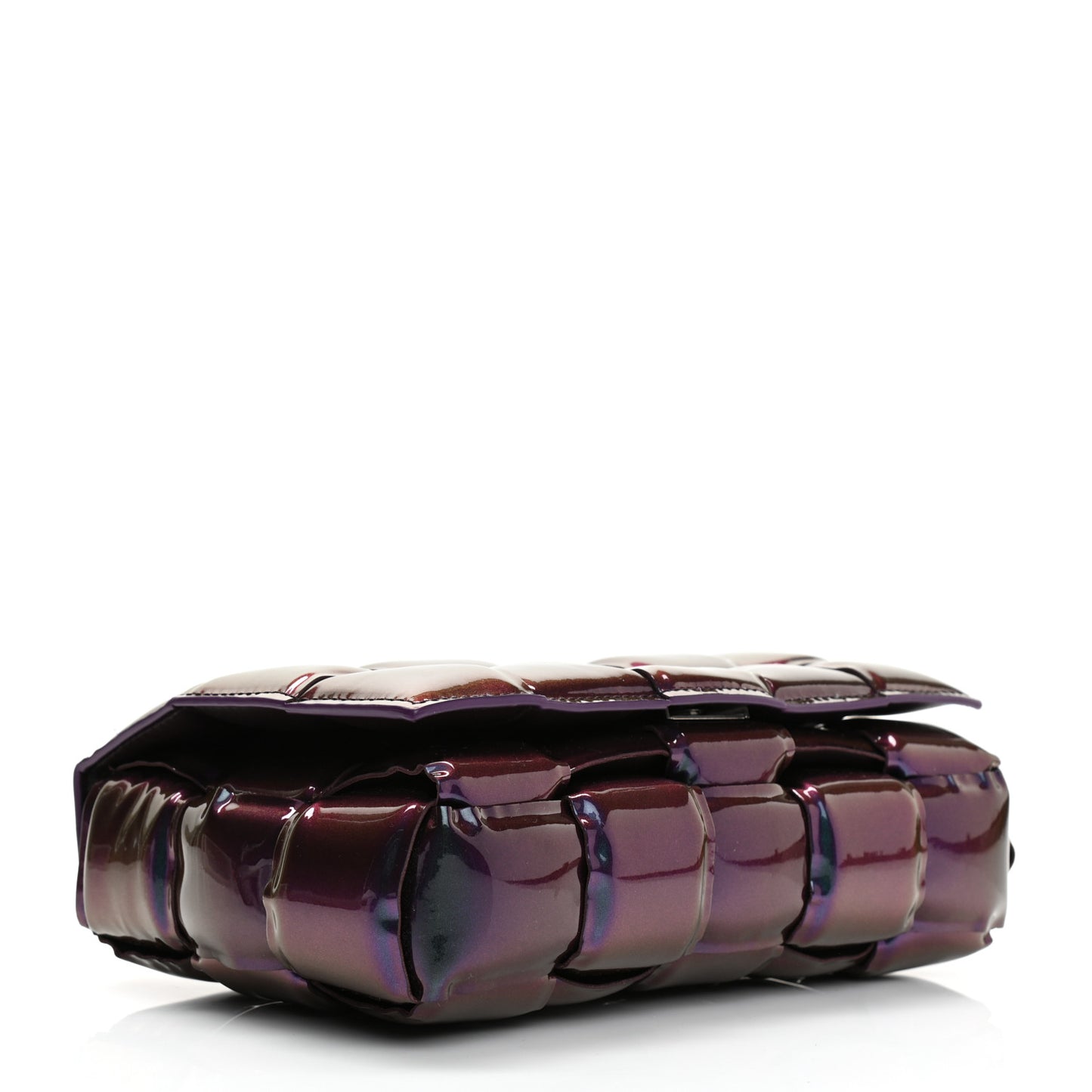 Glossy Nail Polish Nappa Maxi Intreccio Padded Cassette Crossbody Bag Holographic