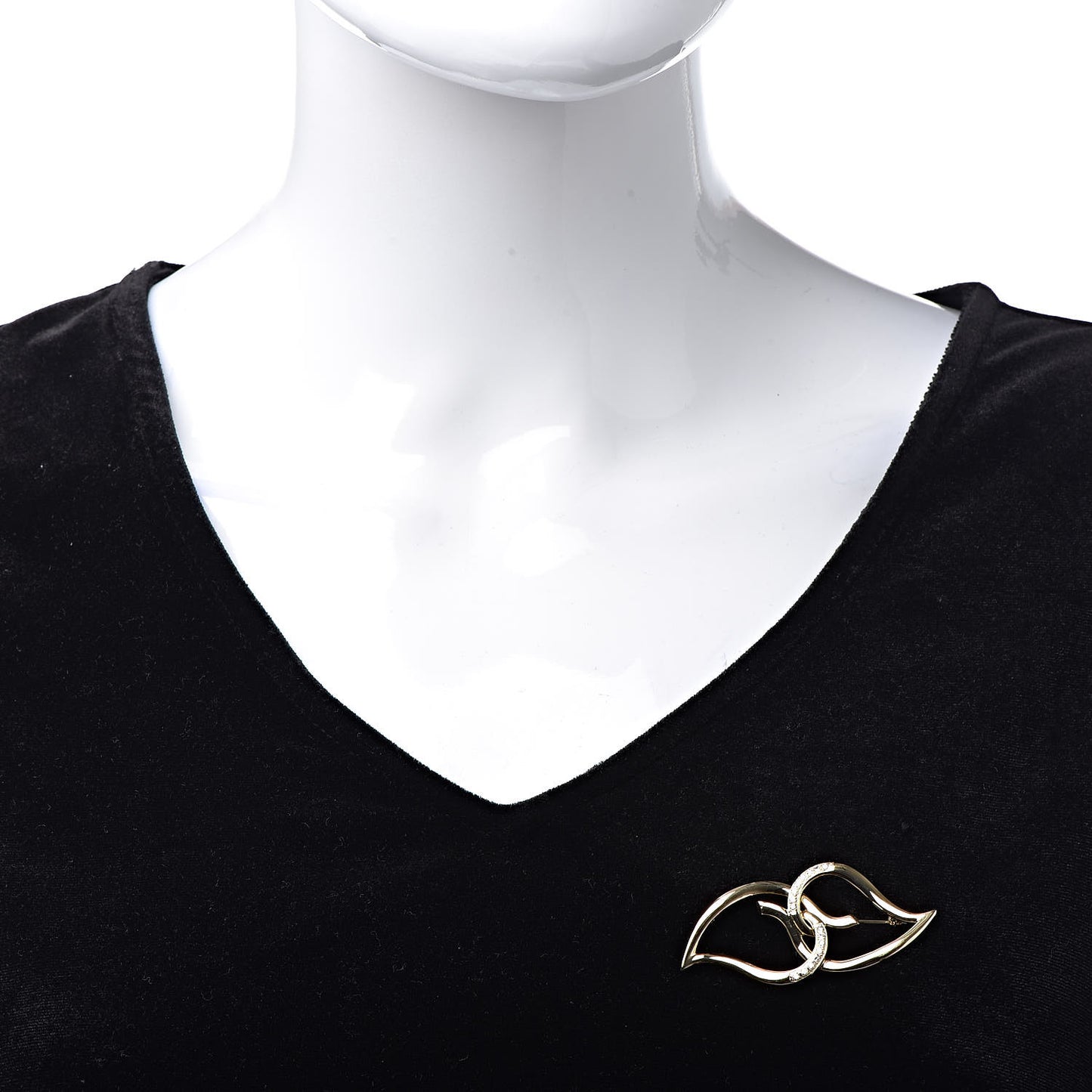 18K Yellow Gold Diamond Double Open Leaf Pin Brooch