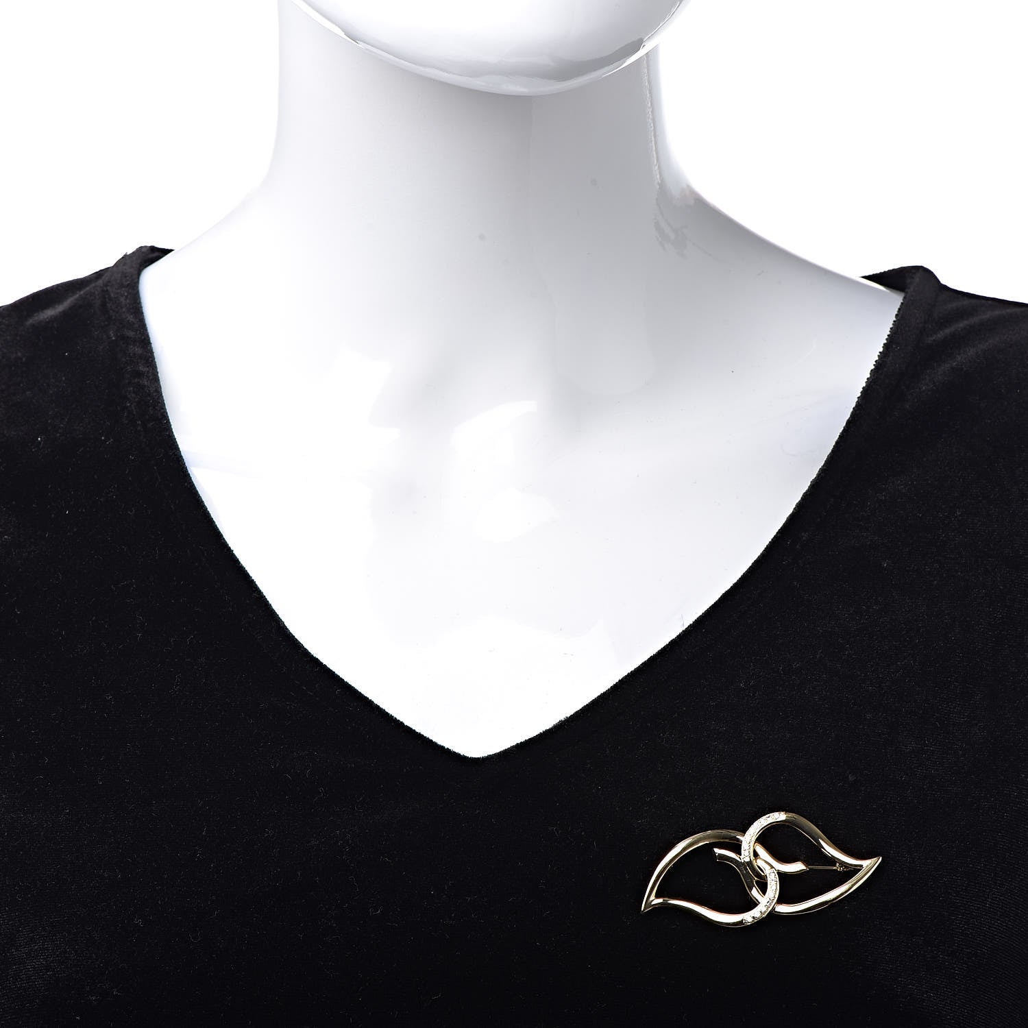 Tiffany 18K Yellow Gold Diamond Double Open Leaf Pin Brooch 2 of 4