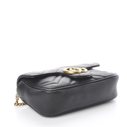 Gucci Calfskin Matelasse Super Mini GG Marmont Shoulder Bag Black 3 of 7