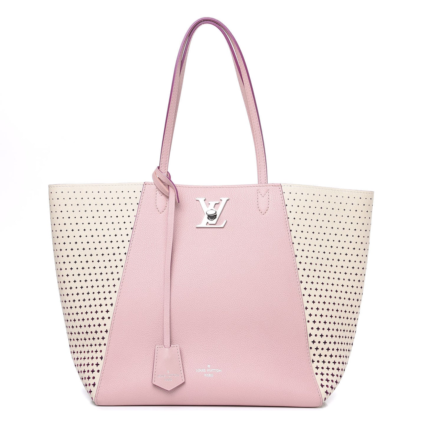 Calfskin Perforated Lockme Cabas Rose Poudre Creme
