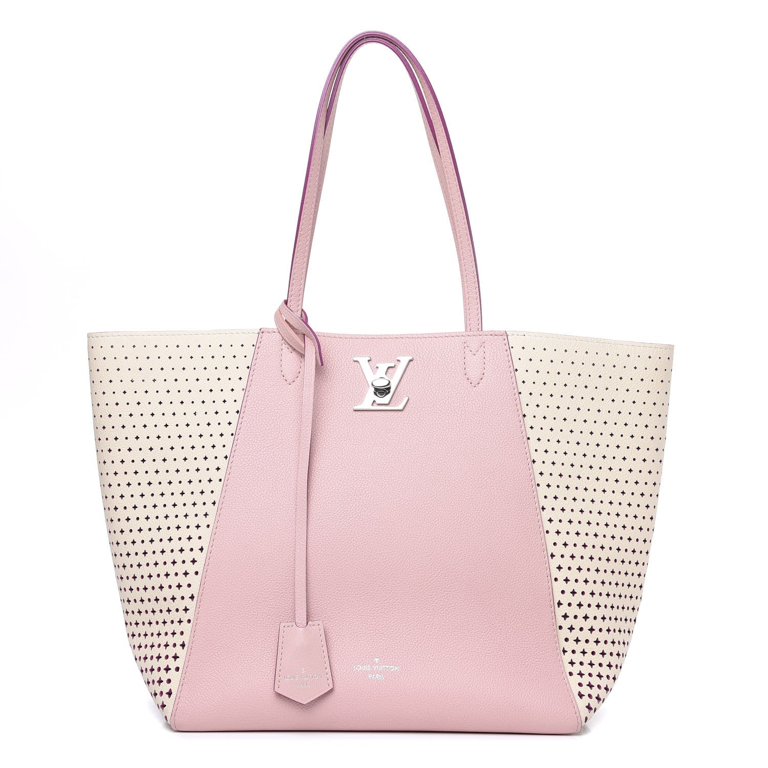 Louis Vuitton Calfskin Perforated Lockme Cabas Rose Poudre Creme 1 of 9