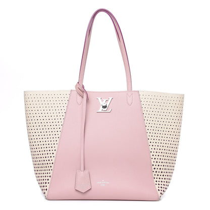 Louis Vuitton Calfskin Perforated Lockme Cabas Rose Poudre Creme 1 of 9