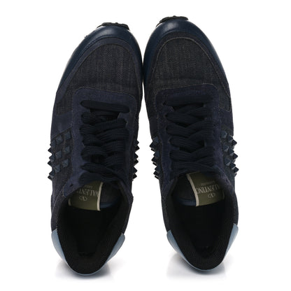 Valentino Garavani Denim Calfskin Suede Womens Rockstud Sneakers 37 Deep Denim 2 of 7