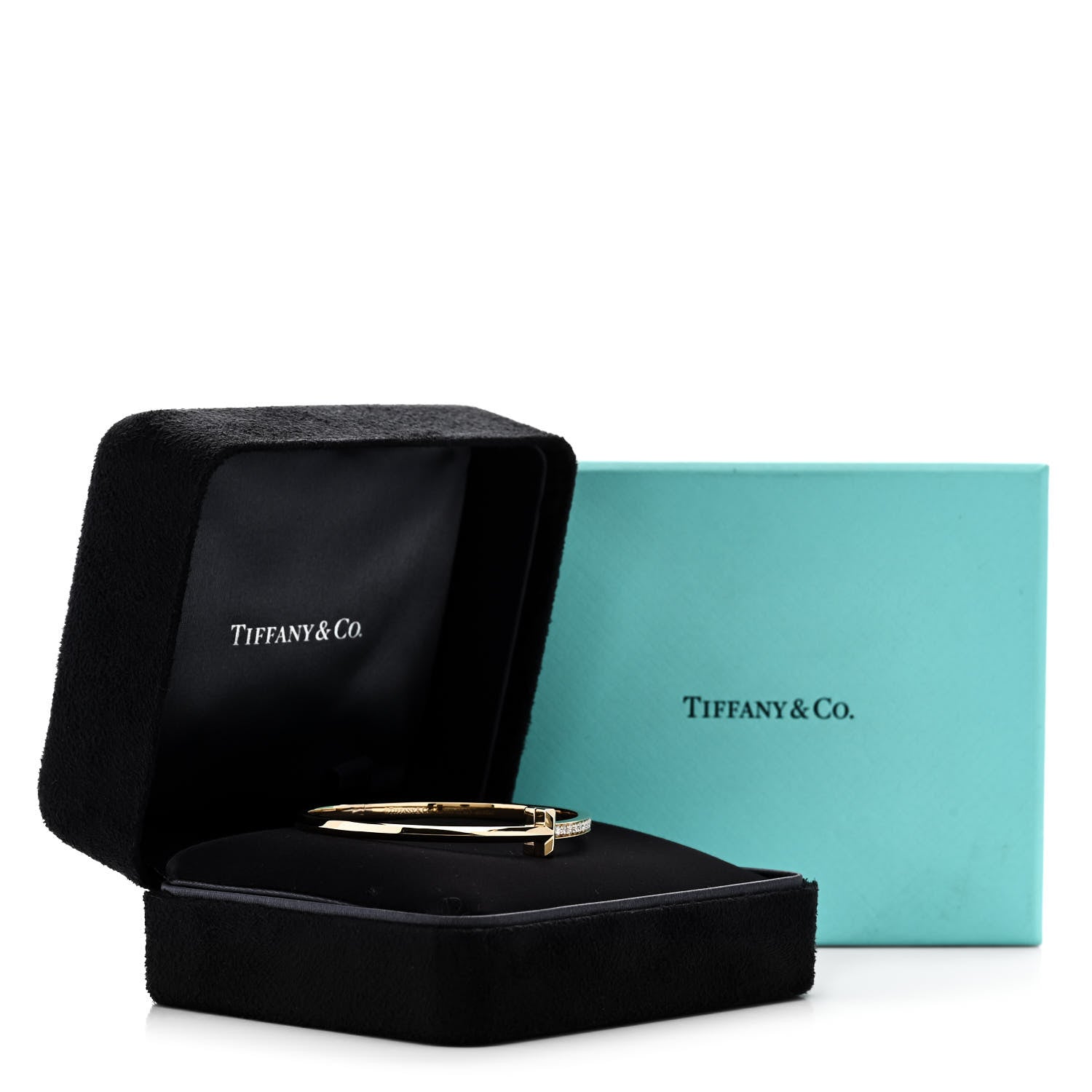 Tiffany 18K Yellow Gold Diamond Narrow T1 Hinged Bangle Bracelet 4 of 4