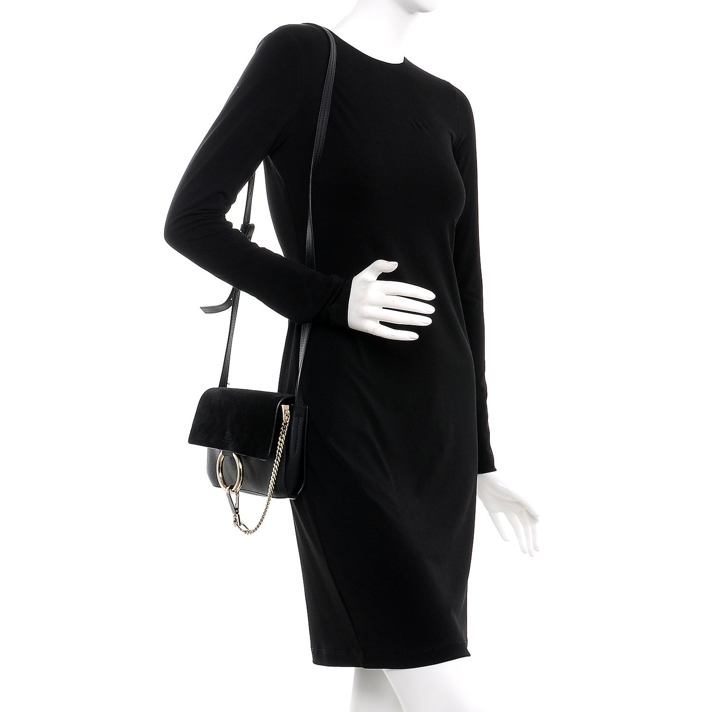 Suede Calfskin Small Faye Shoulder Bag Black