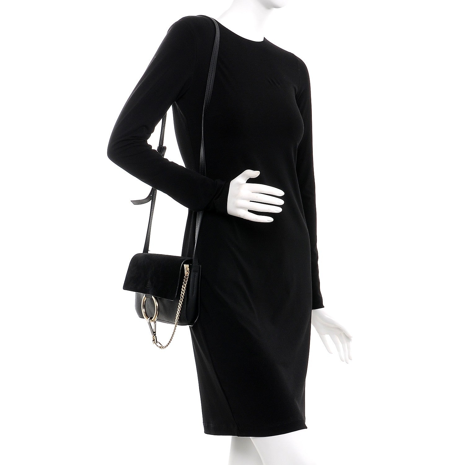 Chloe Suede Calfskin Small Faye Shoulder Bag Black 2 of 8