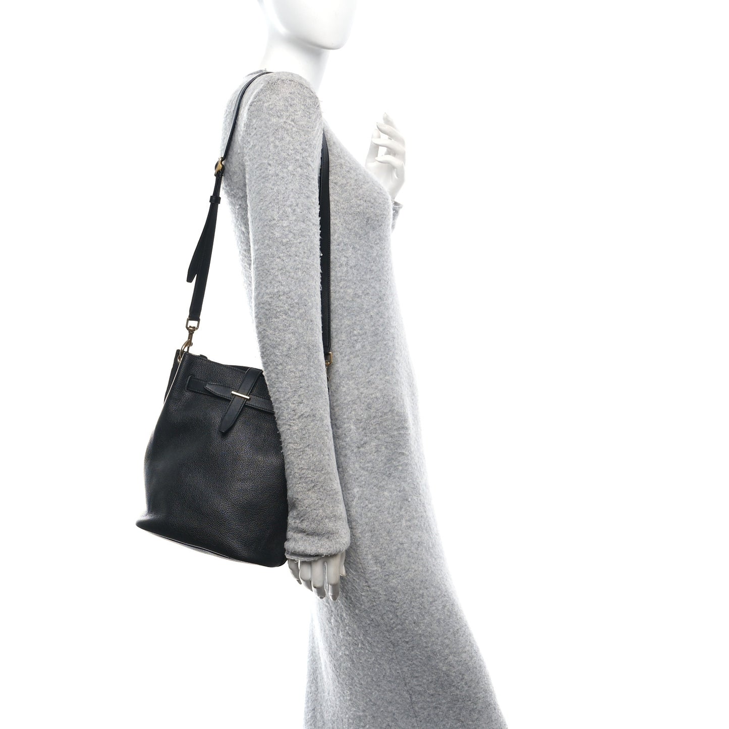 Grained Calfskin Boucle Bucket Bag Black