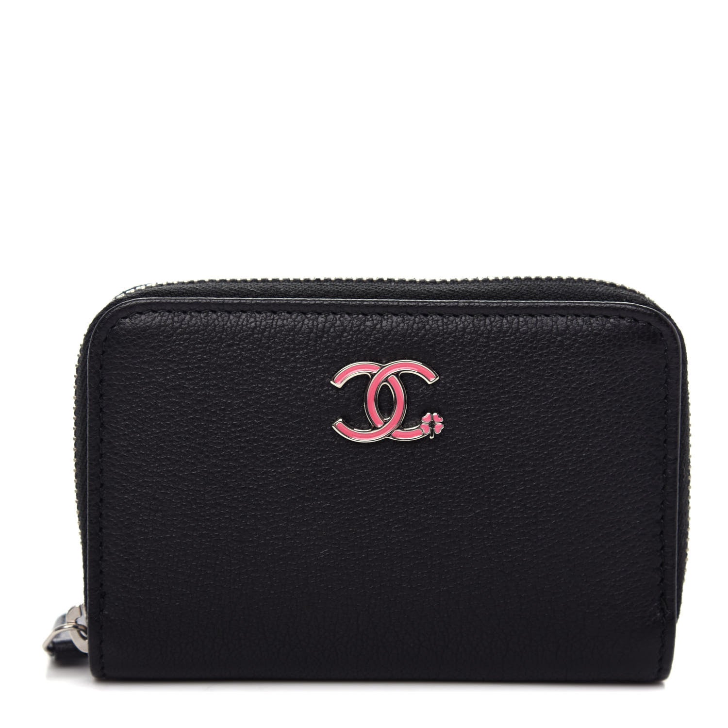 Chanel Goatskin Camellia Zip Coin Purse Black 1 of 8