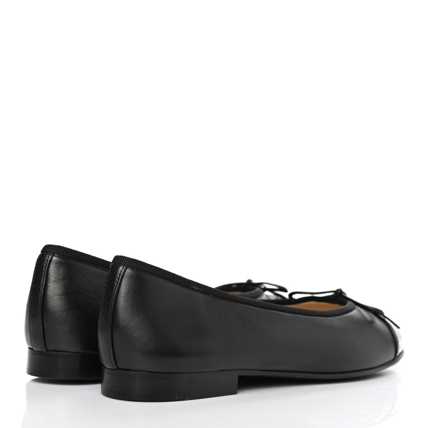 Lambskin Patent Cap Toe Ballerina Flats 38 Black