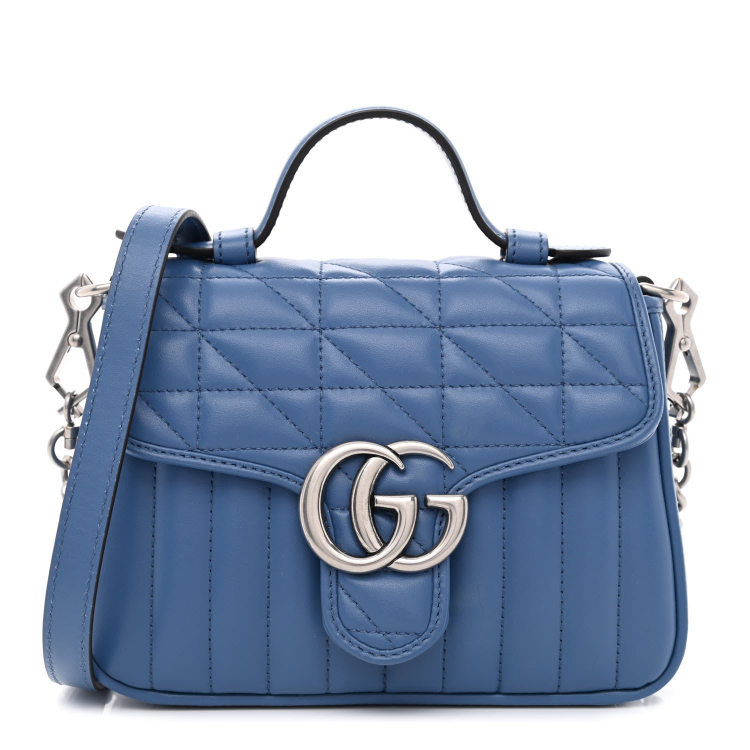 Gucci Calfskin Matelasse Aria Mini GG Marmont Top Handle Shoulder Bag Clear Blue 1 of 9
