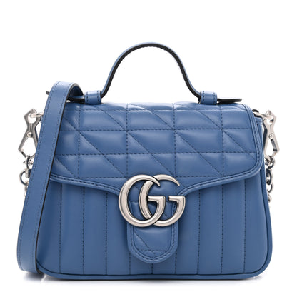 Gucci Calfskin Matelasse Aria Mini GG Marmont Top Handle Shoulder Bag Clear Blue 1 of 9