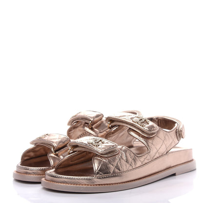 Chanel Iridescent Lambskin Quilted Velcro Dad Sandals 38.5 Light Bronze 3 of 11