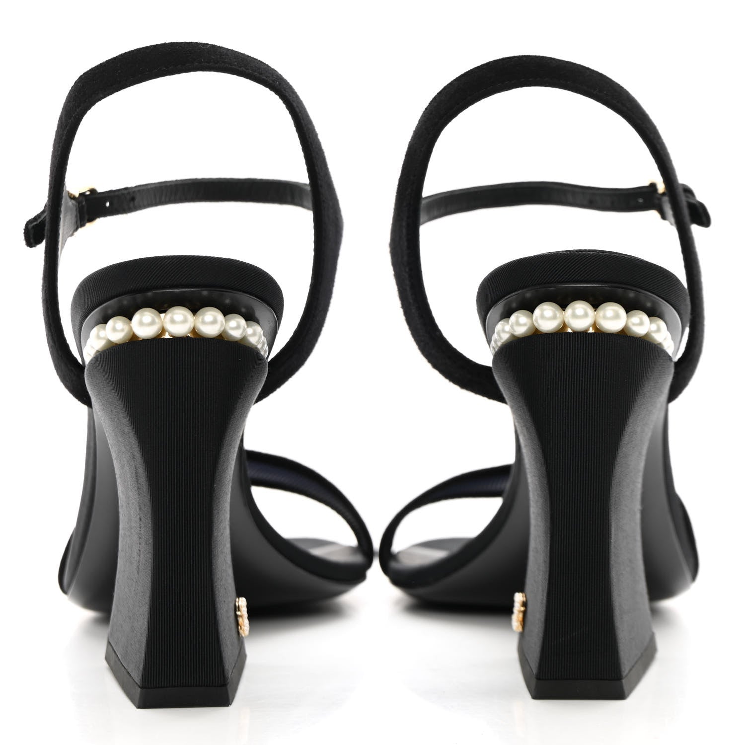 Chanel Lambskin Grosgrain Open Toe Pearl Sandal Heels 39.5 Black 5 of 12