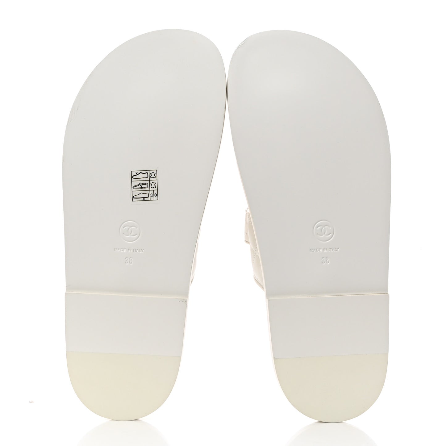 Lambskin Quilted Velcro Dad Chain CC Slide Sandals 38 White