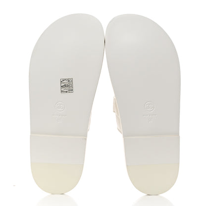 Chanel Lambskin Quilted Velcro Dad Chain CC Slide Sandals 38 White 5 of 9