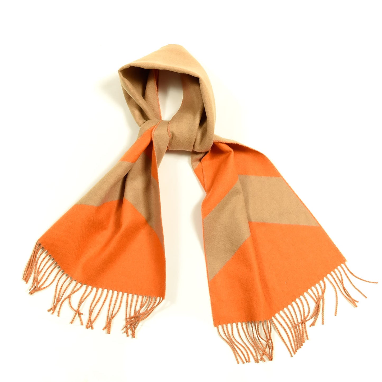 Cashmere Casaque Chevron Muffler Camel Mandarine