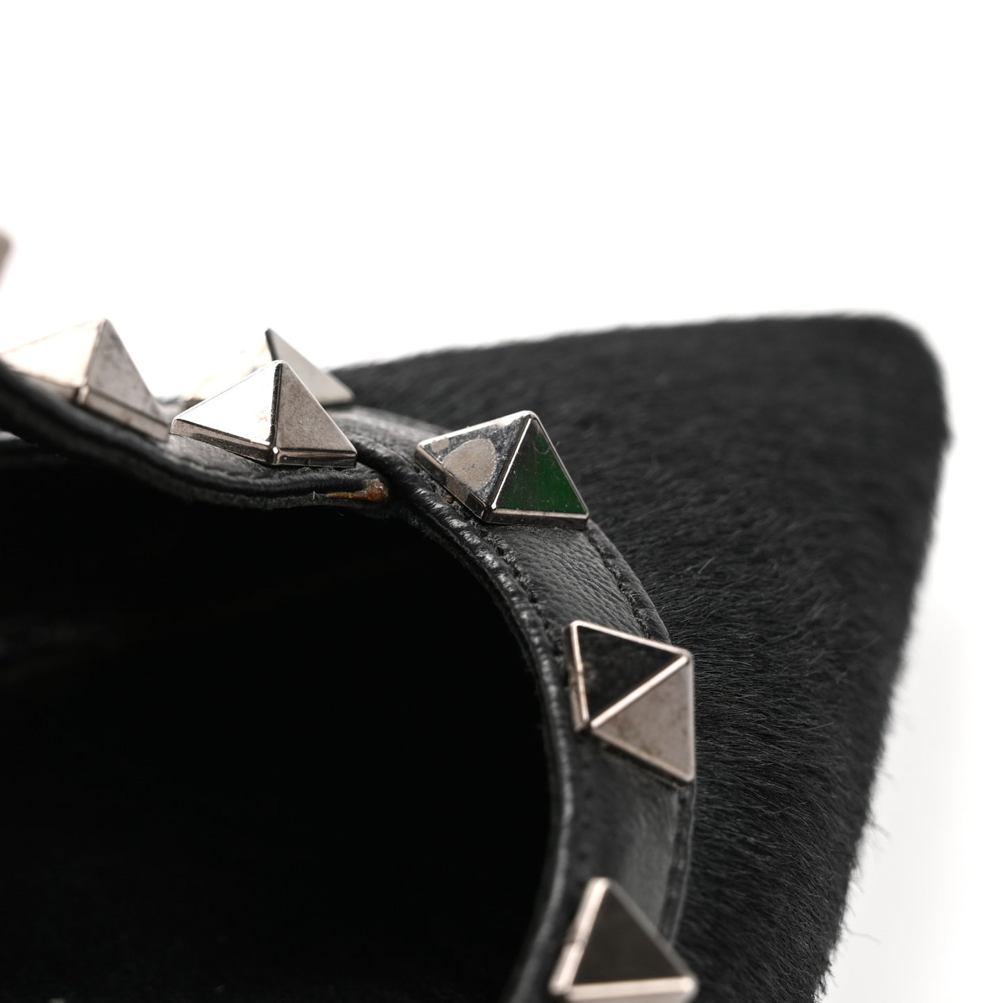 Calf Hair Rockstud Ankle Strap Pumps 38.5 Black