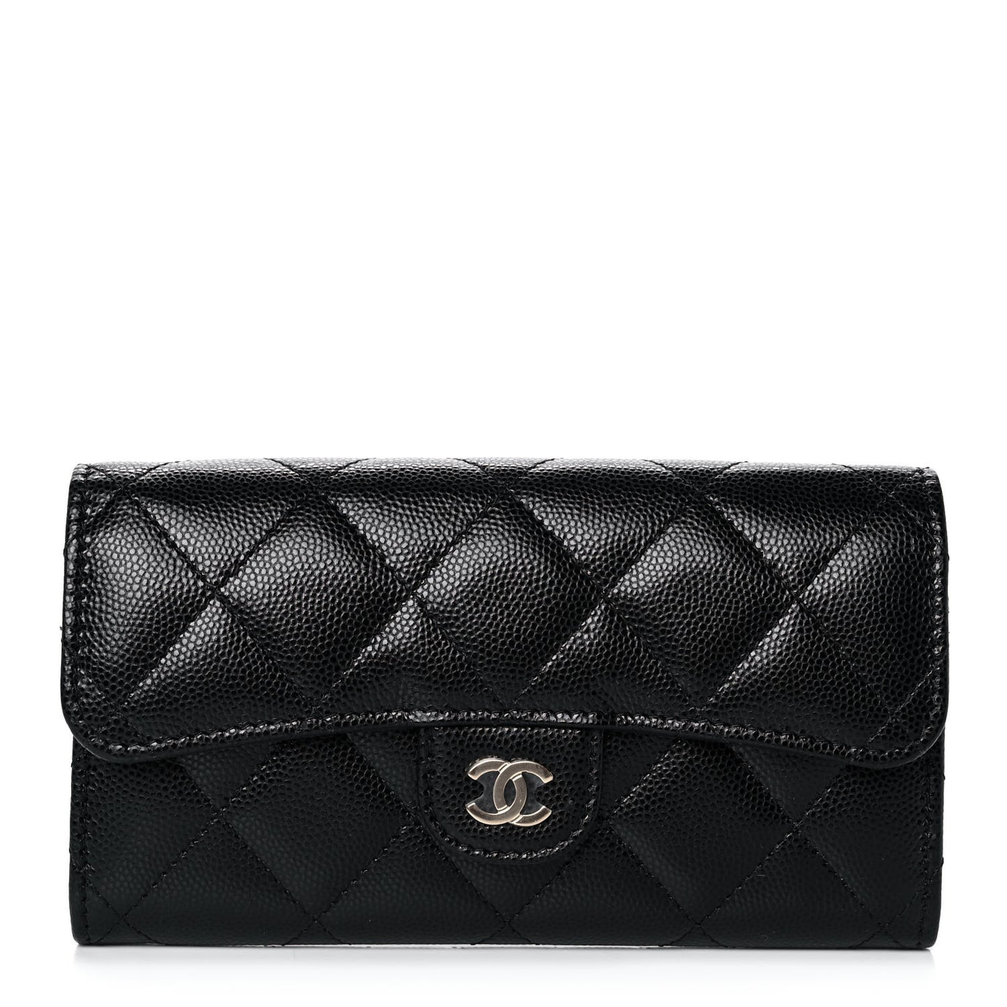 Caviar Quilted Medium Gusset Flap Wallet Black
