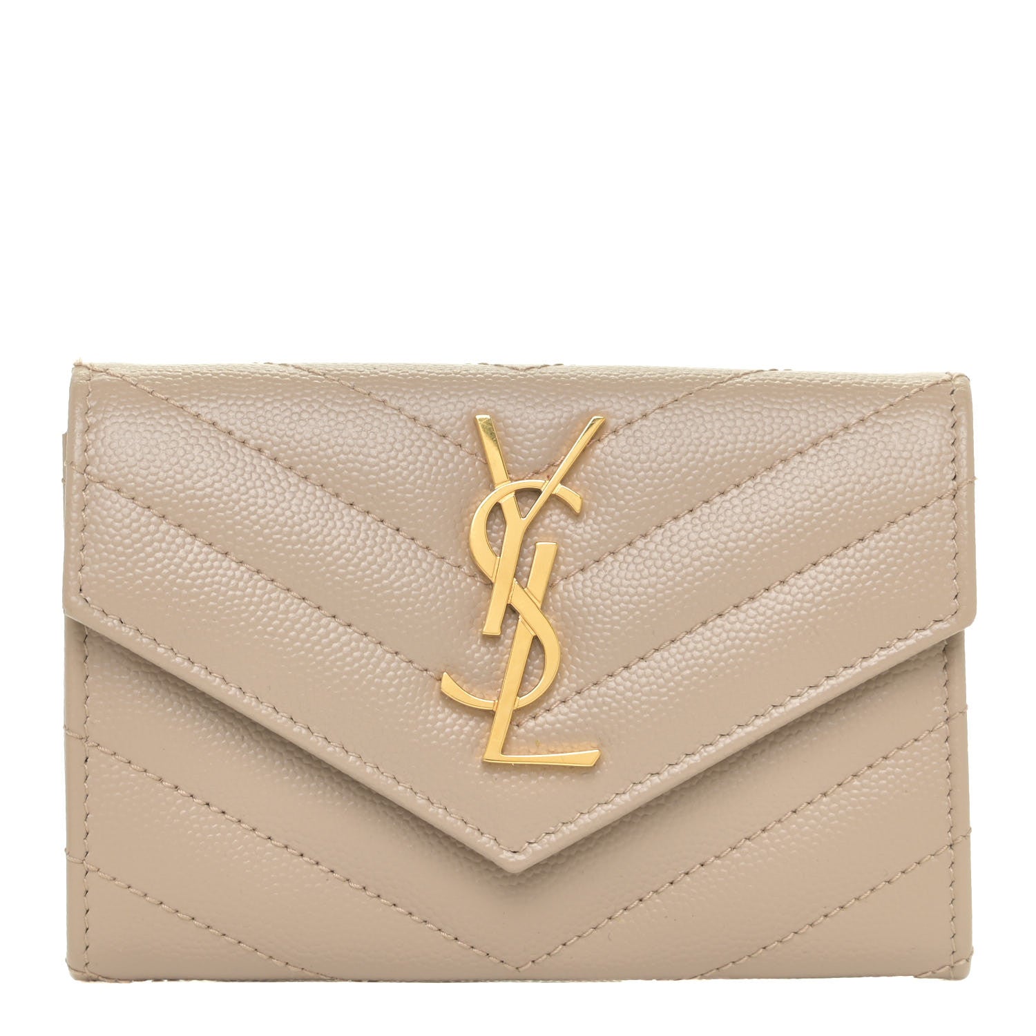 Saint Laurent Grain De Poudre Matelasse Chevron Small Monogram Envelope Wallet Dusty Grey 1 of 10