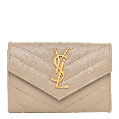 Saint Laurent Grain De Poudre Matelasse Chevron Small Monogram Envelope Wallet Dusty Grey 1 of 10