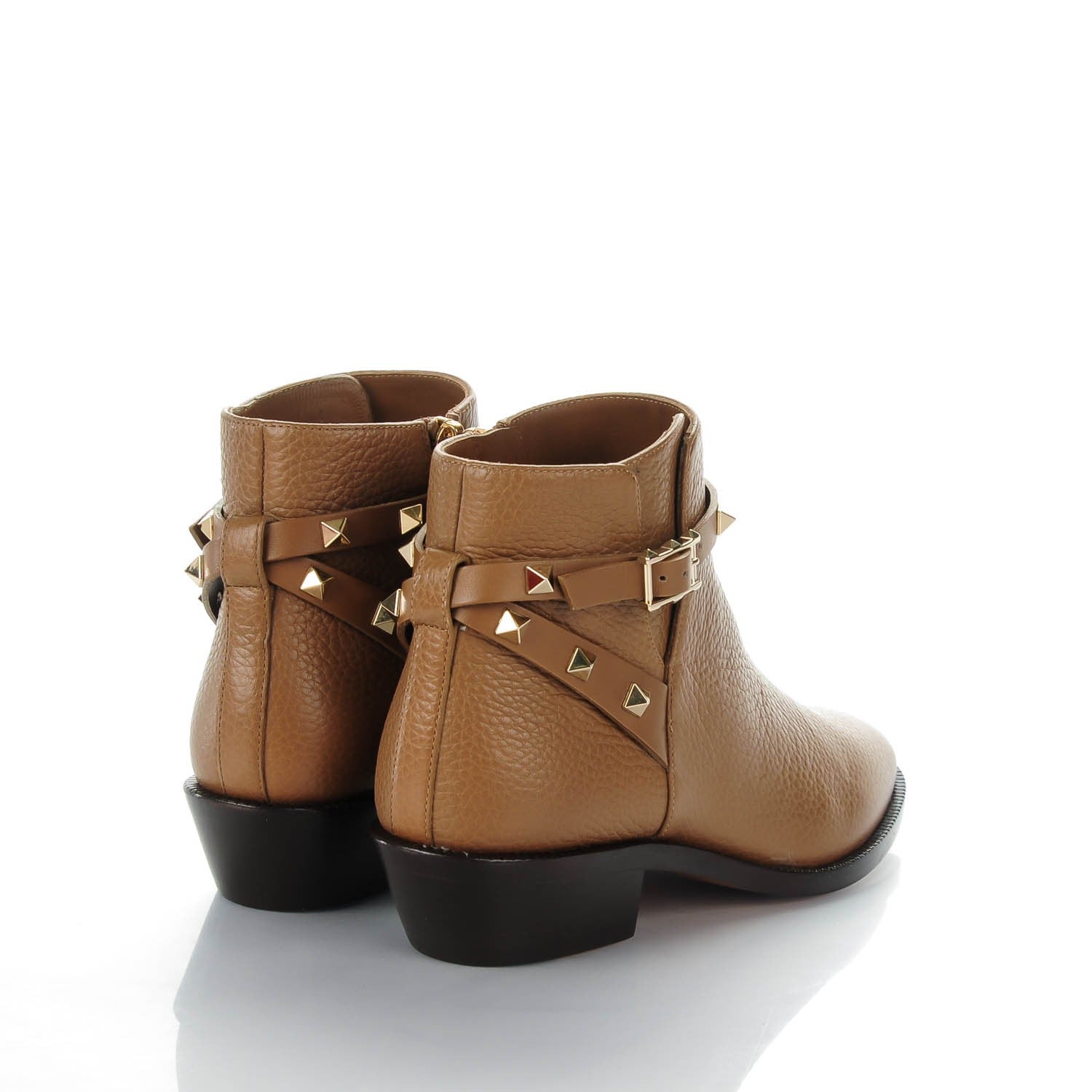 Valentino Garavani Grained Calfskin Rockstud Single Buckle 35mm Cowboy Ankle Boots 36 Nocciola 4 of 7