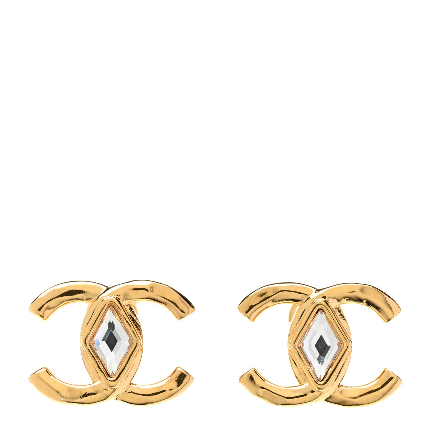 Metal Crystal CC Marquise Earrings Gold
