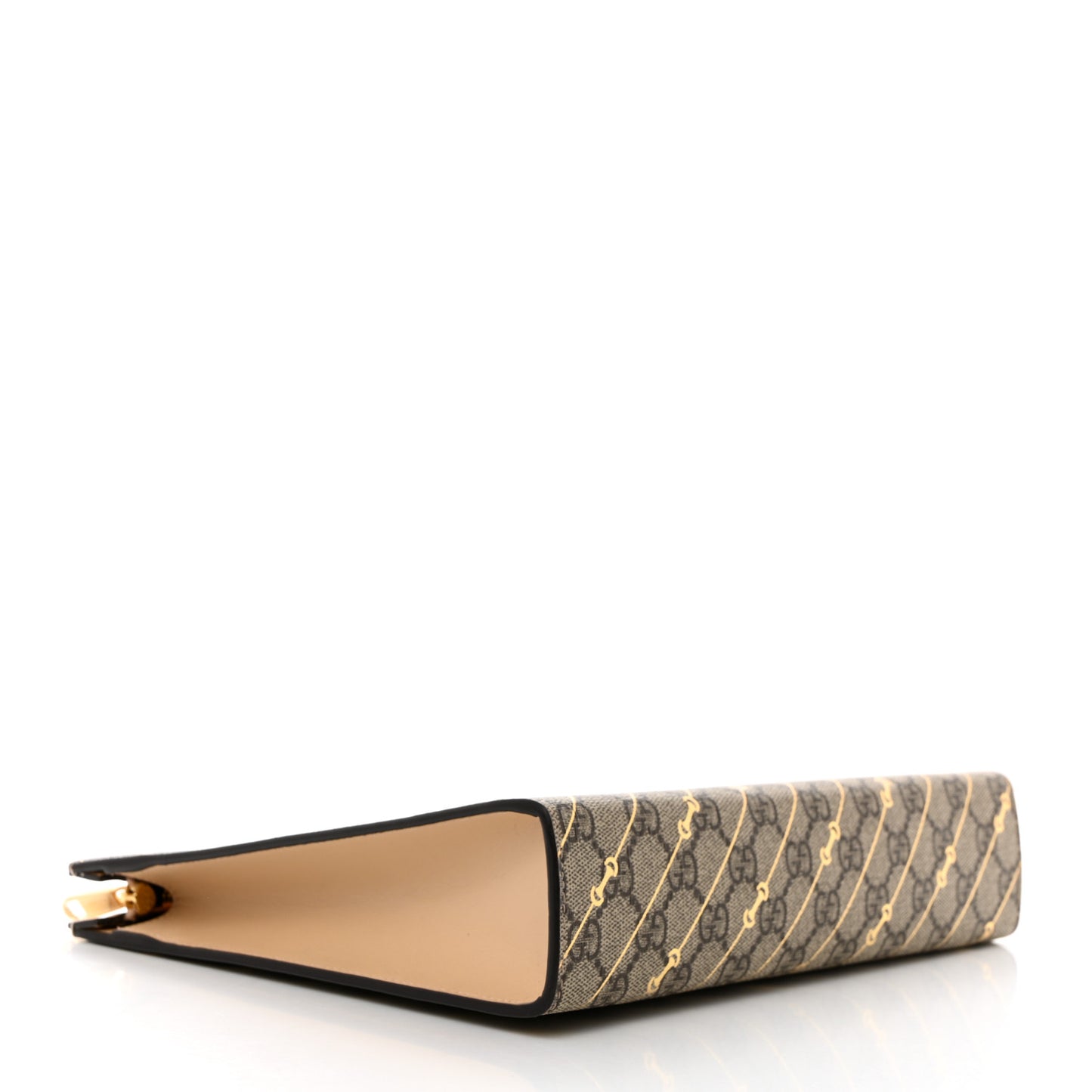 GG Supreme Monogram Calfskin Horsebit Print Zip Pouch Beige Ebony Light Pink