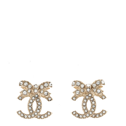 Chanel Crystal CC Bow Dangle Earrings Gold 1 of 5