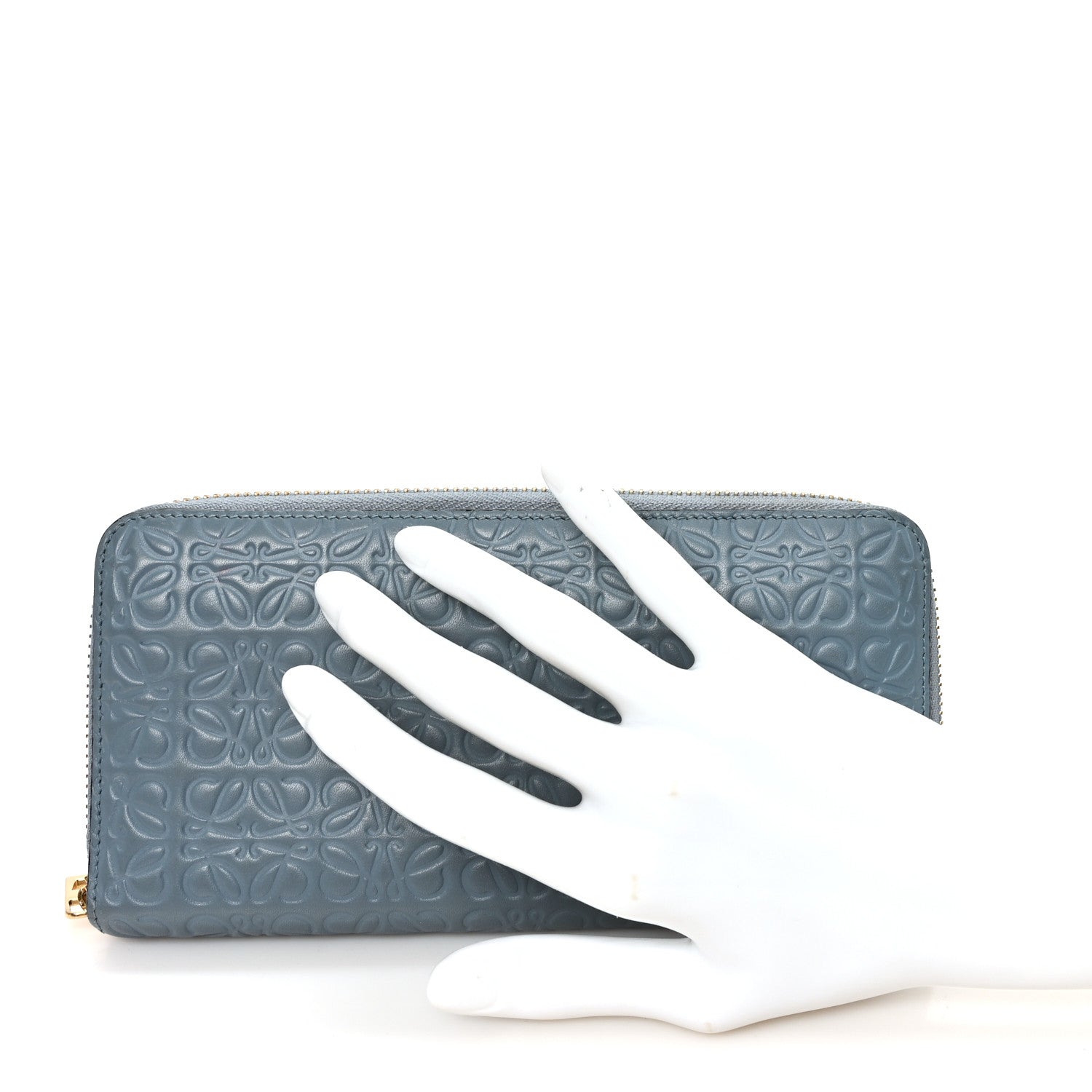 Loewe Calfskin Embossed Repeat Medium Zip Wallet Stone Blue 2 of 6