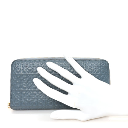 Loewe Calfskin Embossed Repeat Medium Zip Wallet Stone Blue 2 of 6