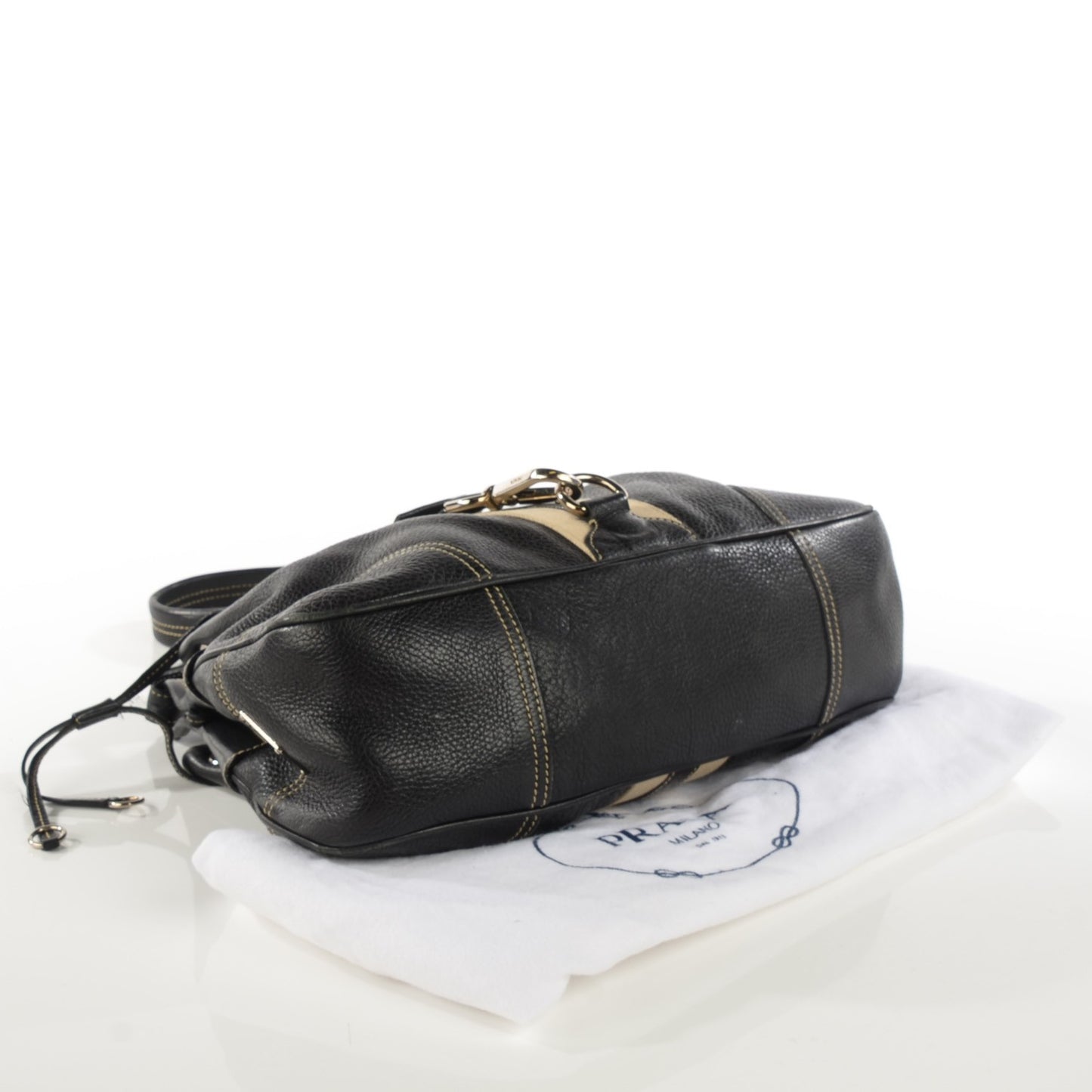 Vitello Daino Stripe Shoulder Bag Nero Black