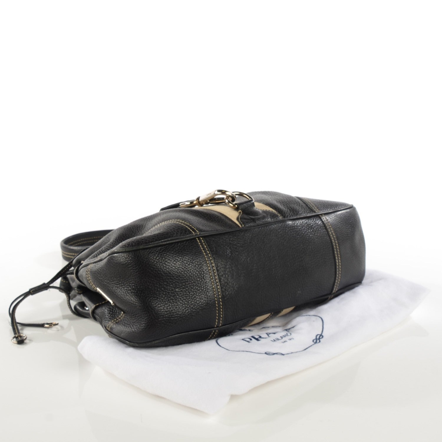Prada Vitello Daino Stripe Shoulder Bag Nero Black 4 of 12