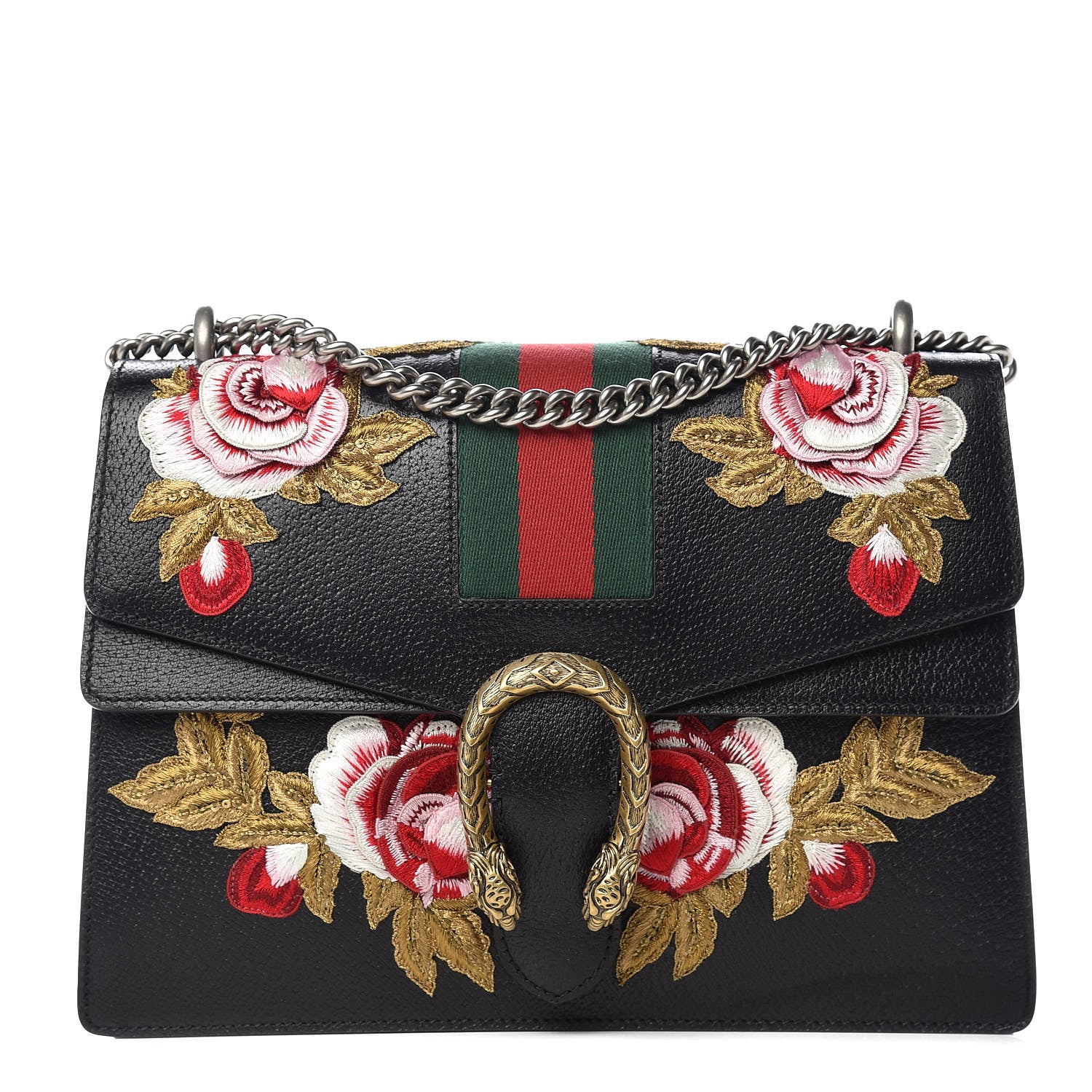 Gucci Calfskin Web Floral Embroidered Medium Dionysus Shoulder Bag Black 1 of 10