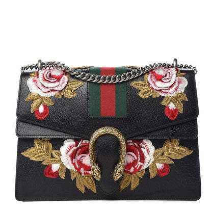 Gucci Calfskin Web Floral Embroidered Medium Dionysus Shoulder Bag Black 1 of 10