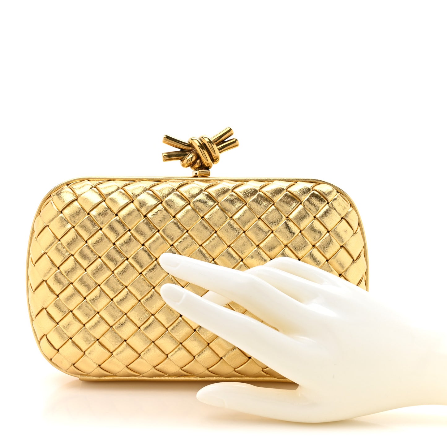 Metallic Intreccio Minaudiere Knot Clutch Gold