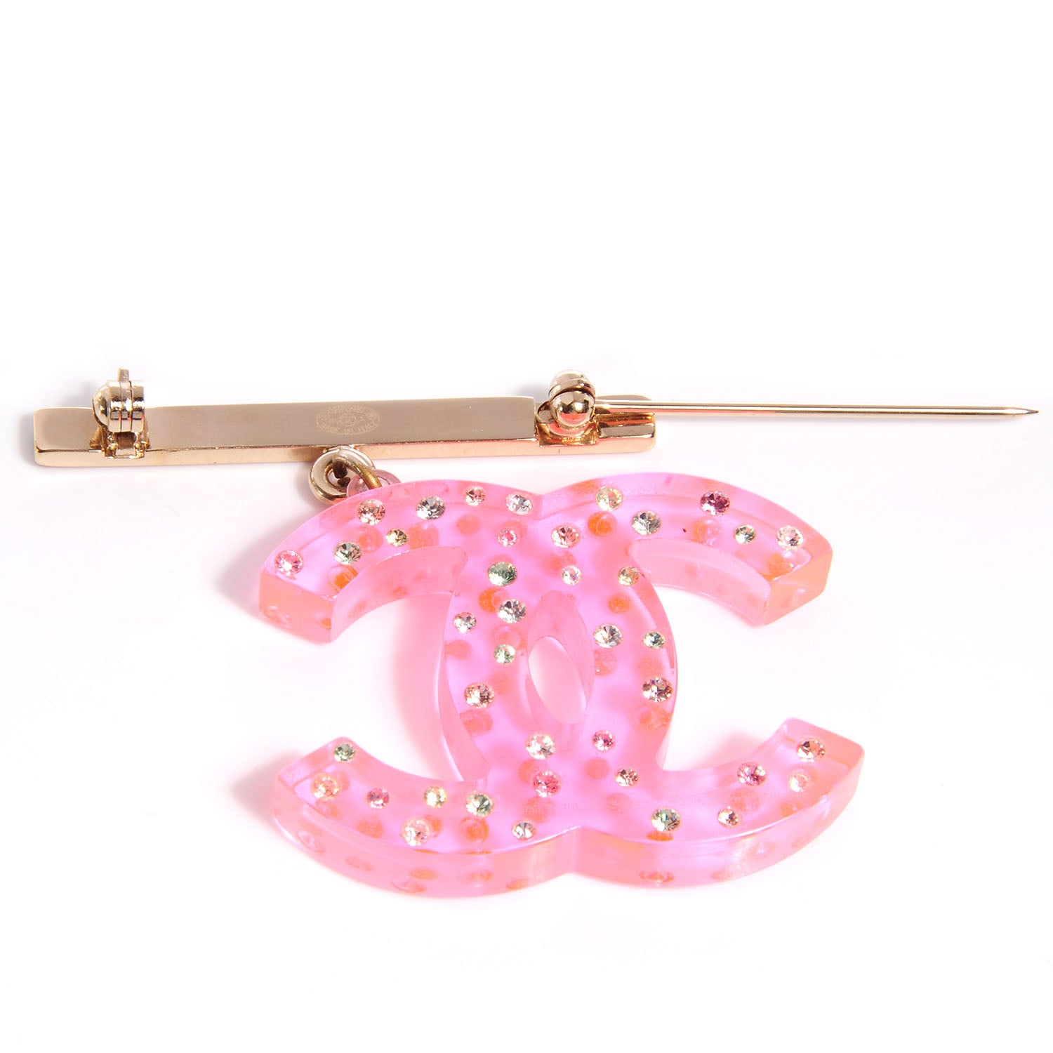 Chanel Resin Crystal CC Brooch Pink 3 of 5