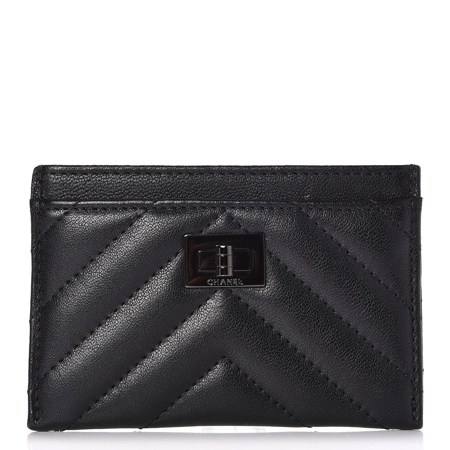 Chanel Sheepskin Chevron Quilted Reissue Card Holder So Black 1 of 9