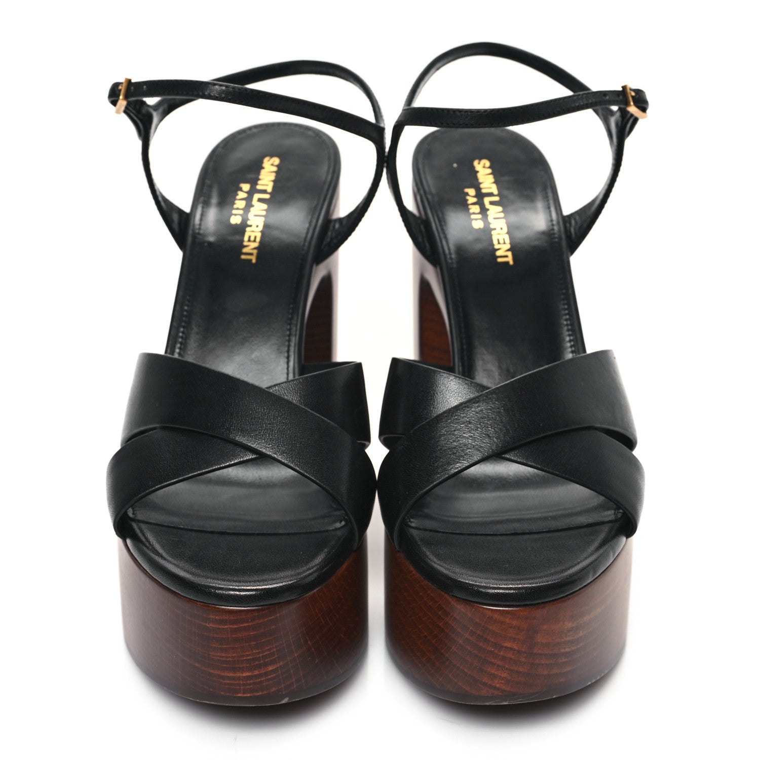Saint Laurent Calfskin Bianca Platform Sandals 38 Black 2 of 10