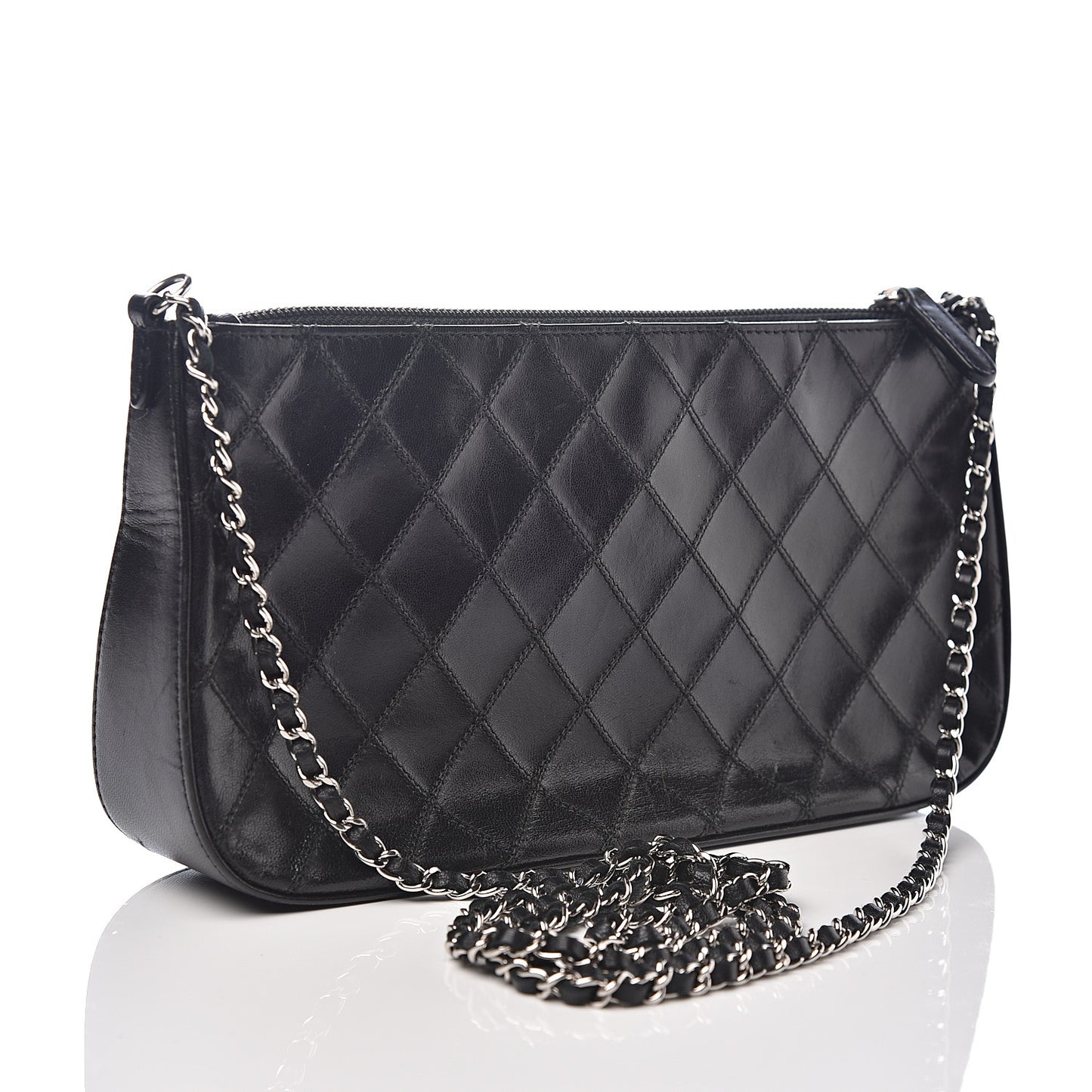 Lambskin Diamond Stitched Shoulder Bag Black