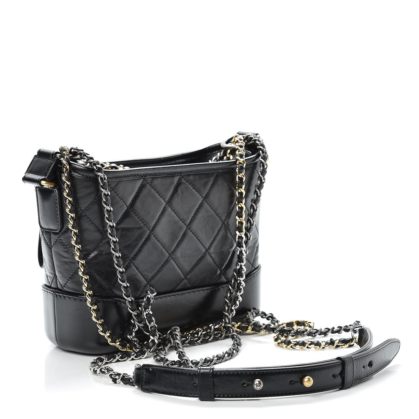Aged Calfskin Quilted Small Gabrielle Hobo Black