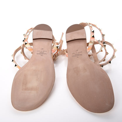 Valentino Garavani Calfskin Native Couture 1975 Rockstud Ankle Wrap Flat Thong Sandals 37 Mandarin Sorbet 5 of 10