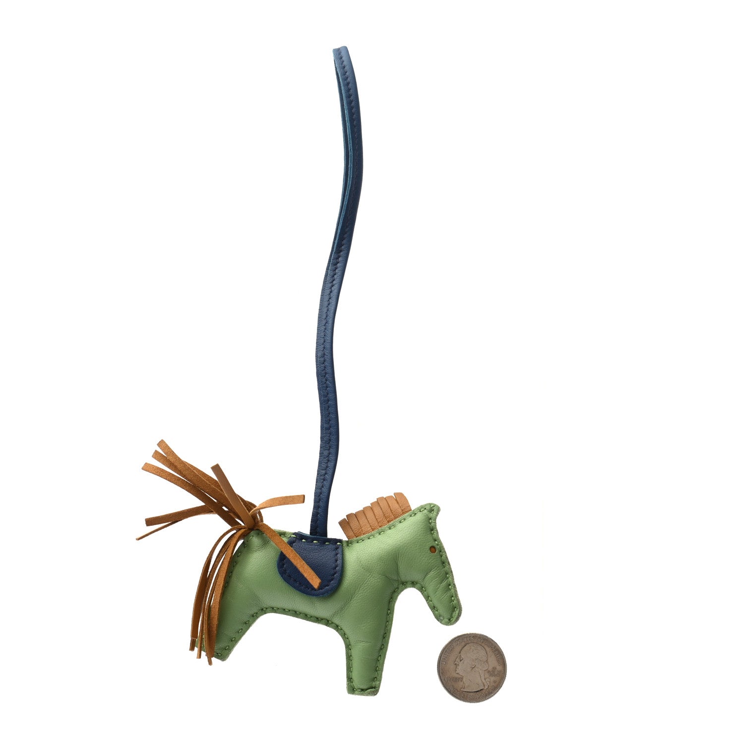 Hermes Milo Lambskin Grigri Rodeo Horse Bag Charm PM Vert Criquet Sesame Bleu de Malte 2 of 4