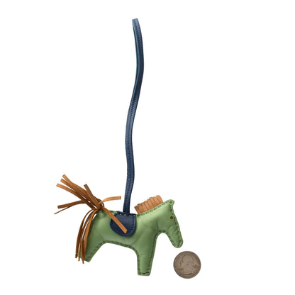 Hermes Milo Lambskin Grigri Rodeo Horse Bag Charm PM Vert Criquet Sesame Bleu de Malte 2 of 4