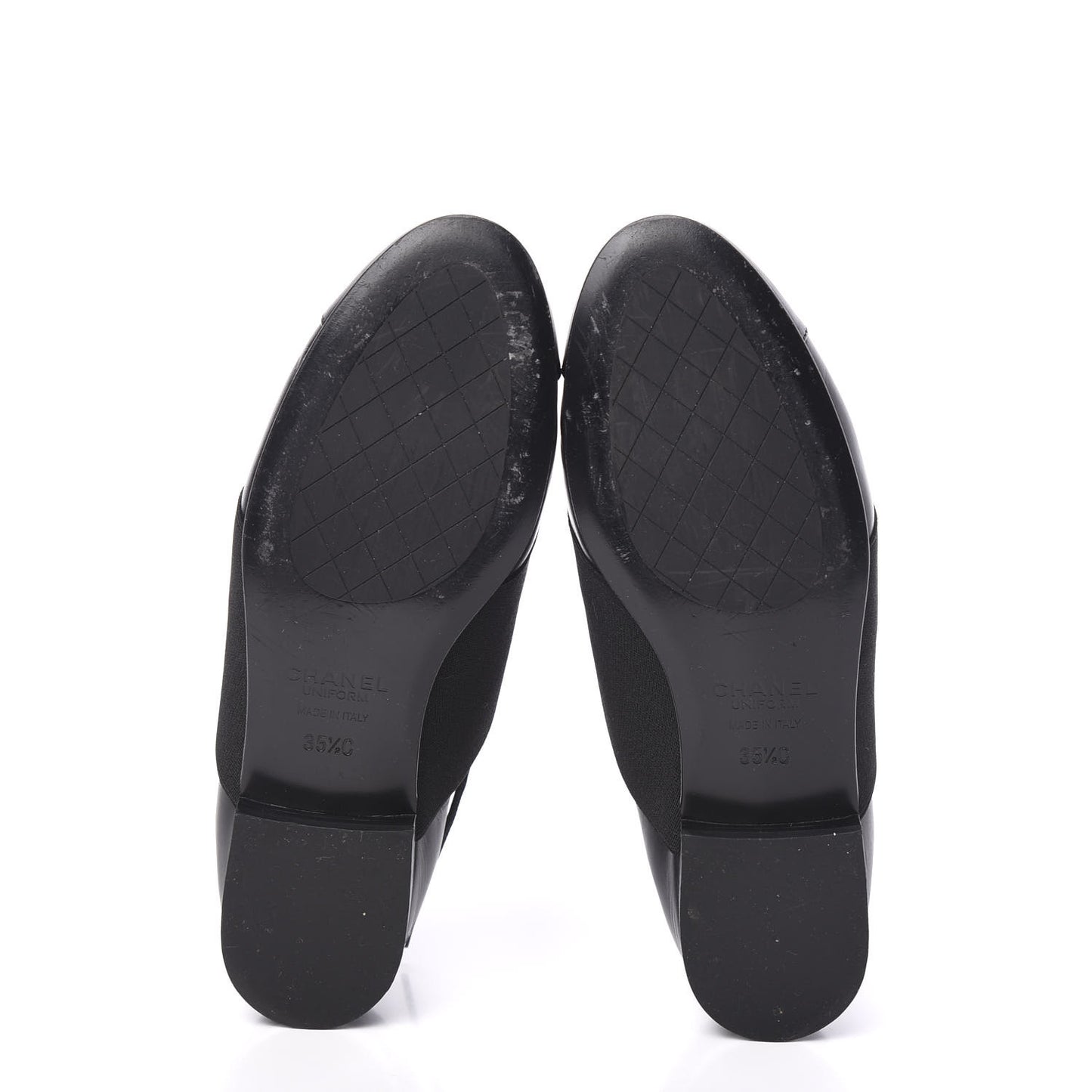 Calfskin Elastic Lace Up Cap Toe CC Loafers 35.5 Black